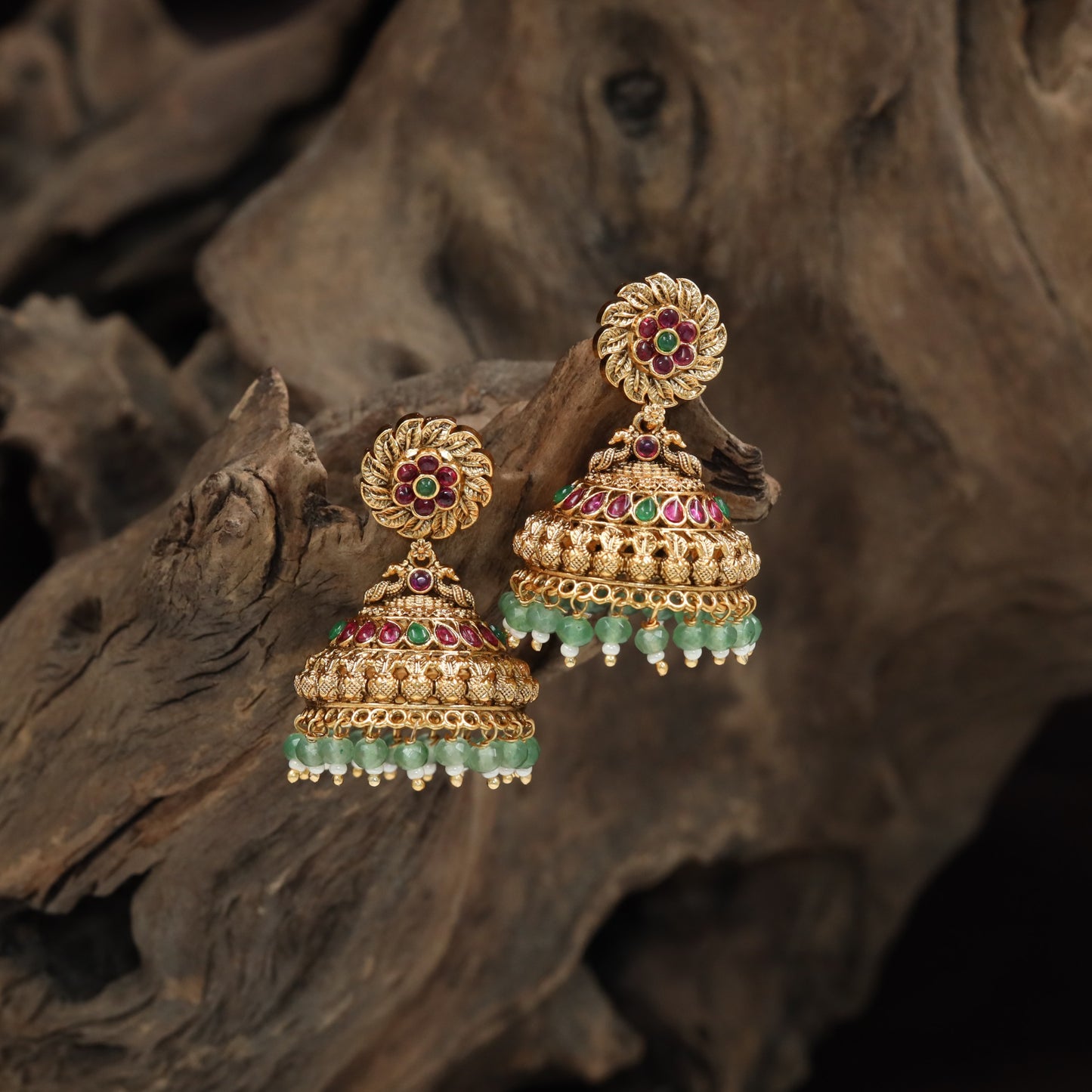 Antique jhumka with rosette top and tiered bell detailing