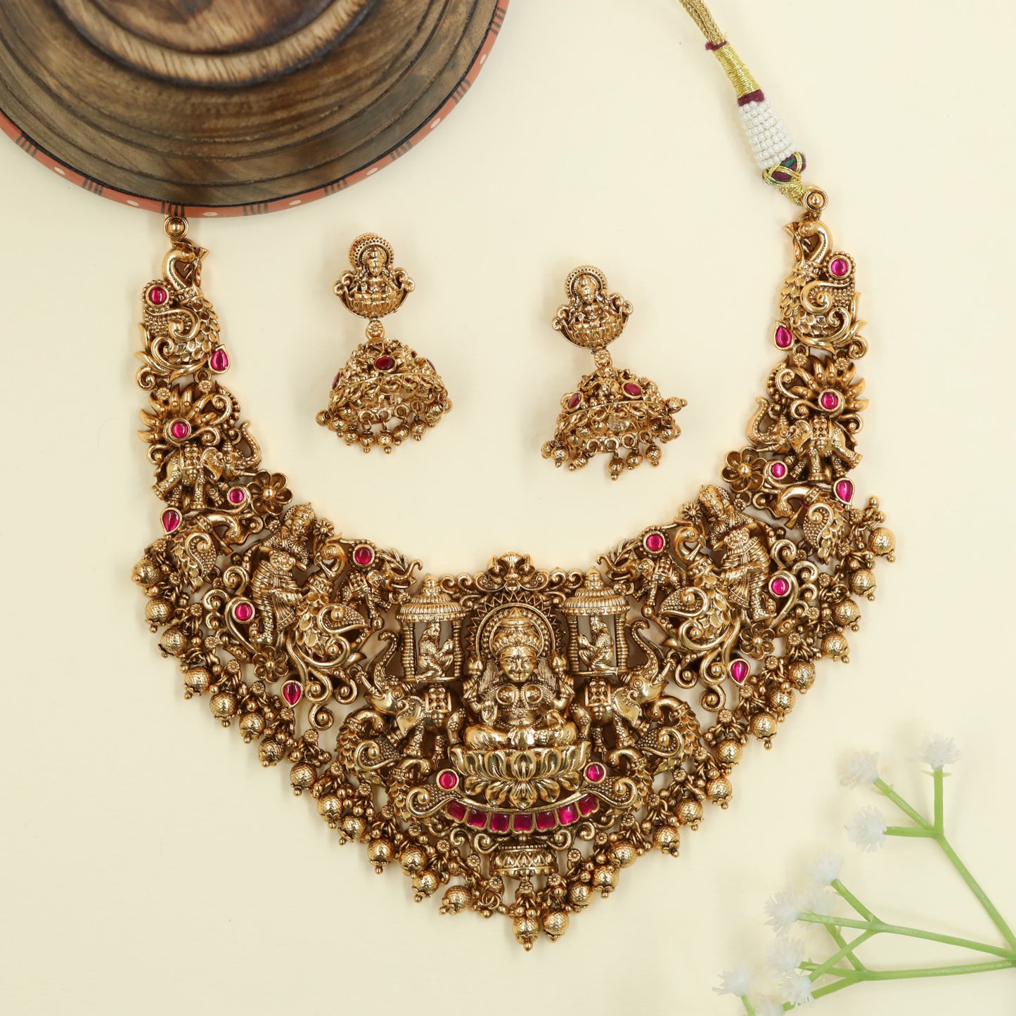 Royal Antique Lakshmi necklace with heritage temple detailing