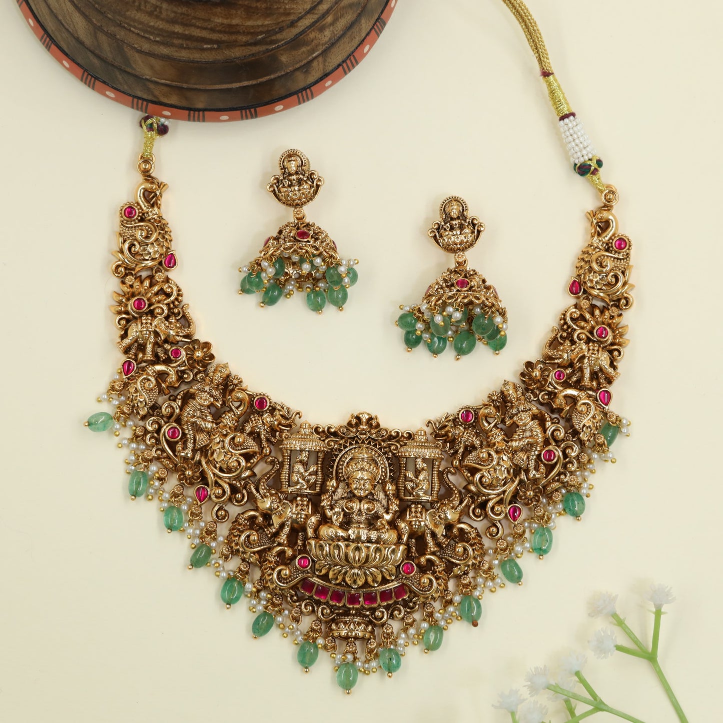 Royal Antique Lakshmi necklace with heritage temple detailing