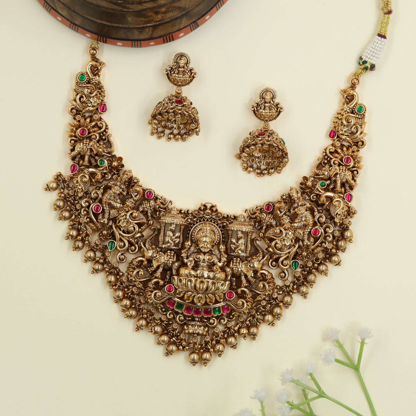 Royal Antique Lakshmi necklace with heritage temple detailing