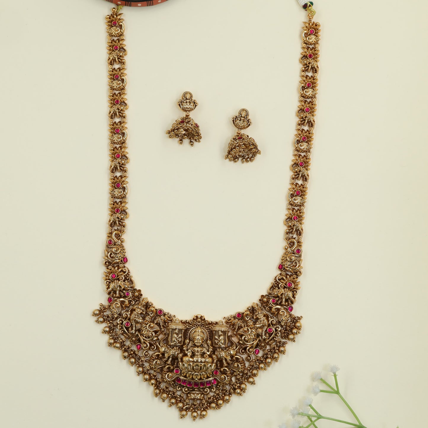 Royal Antique Lakshmi long haara with heritage temple detailing