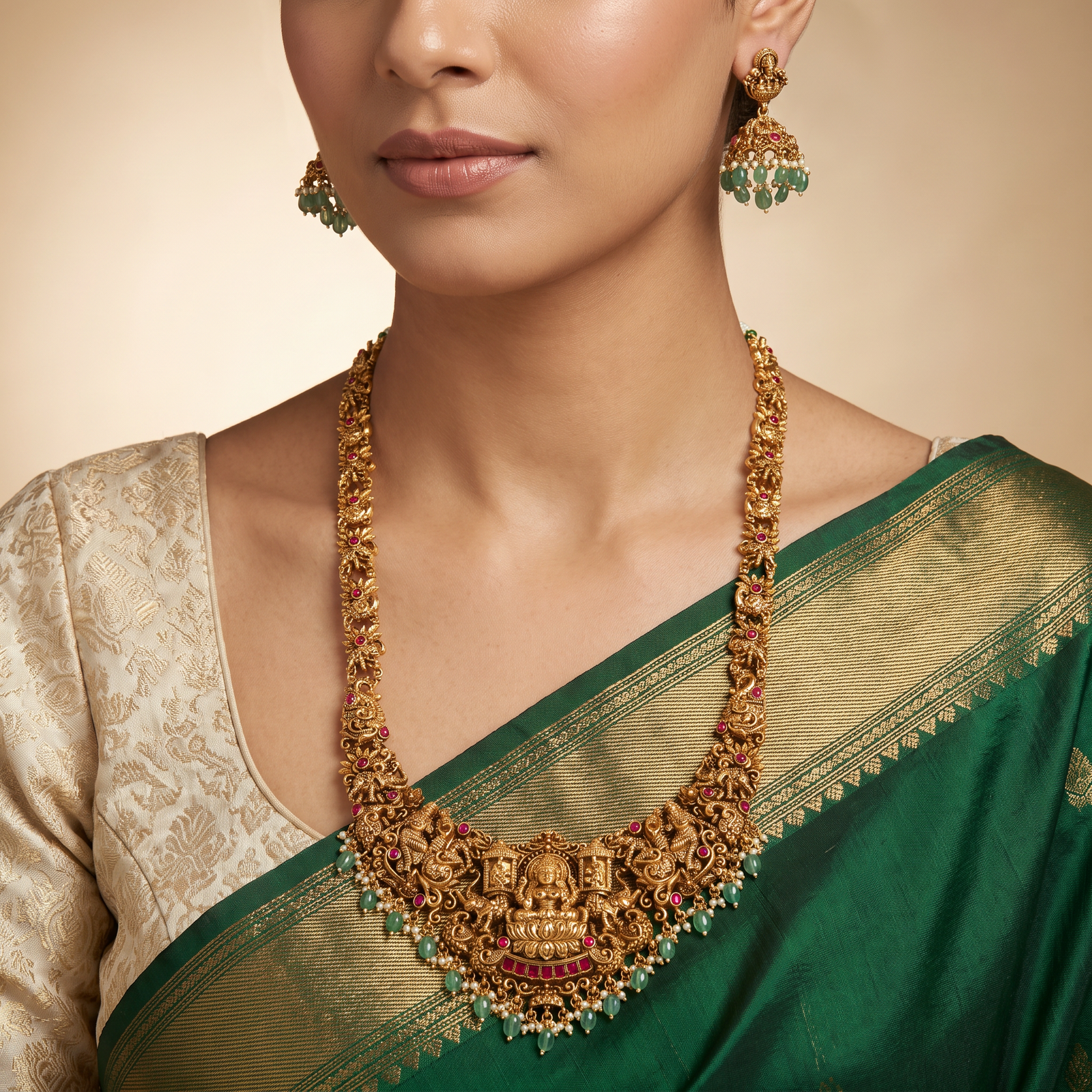 Royal Antique Lakshmi long haara with heritage temple detailing