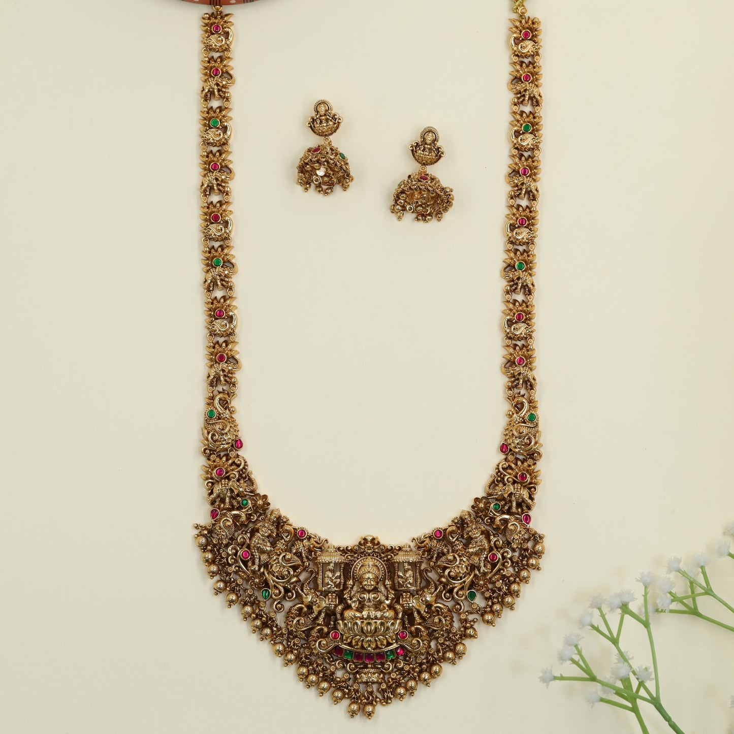 Royal Antique Lakshmi long haara with heritage temple detailing