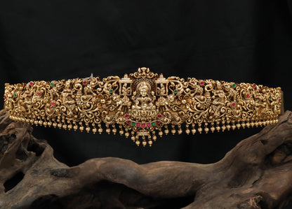 Grand Antique dabu with sculpted temple motifs and bead fringe