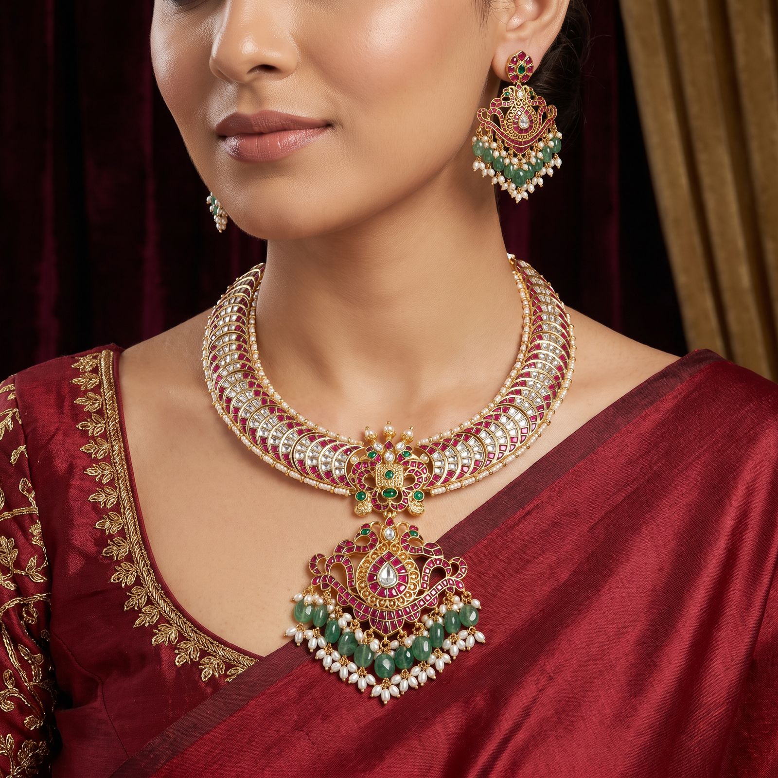 Royal Occasion Jadau Necklace with Ornate Centrepiece