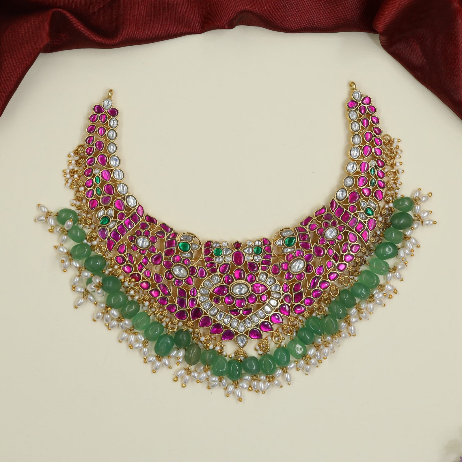 Premium Peacock Collar Necklace with Pearl Fringe