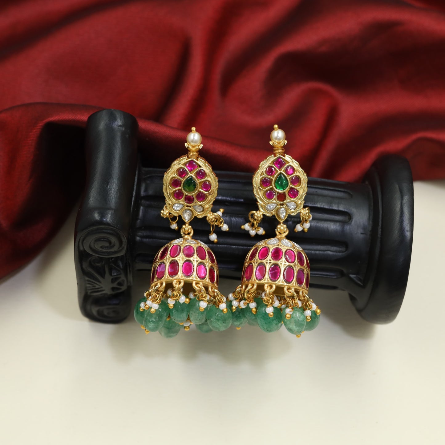 Teardrop Jadau Jumka with Lattice Dome Design