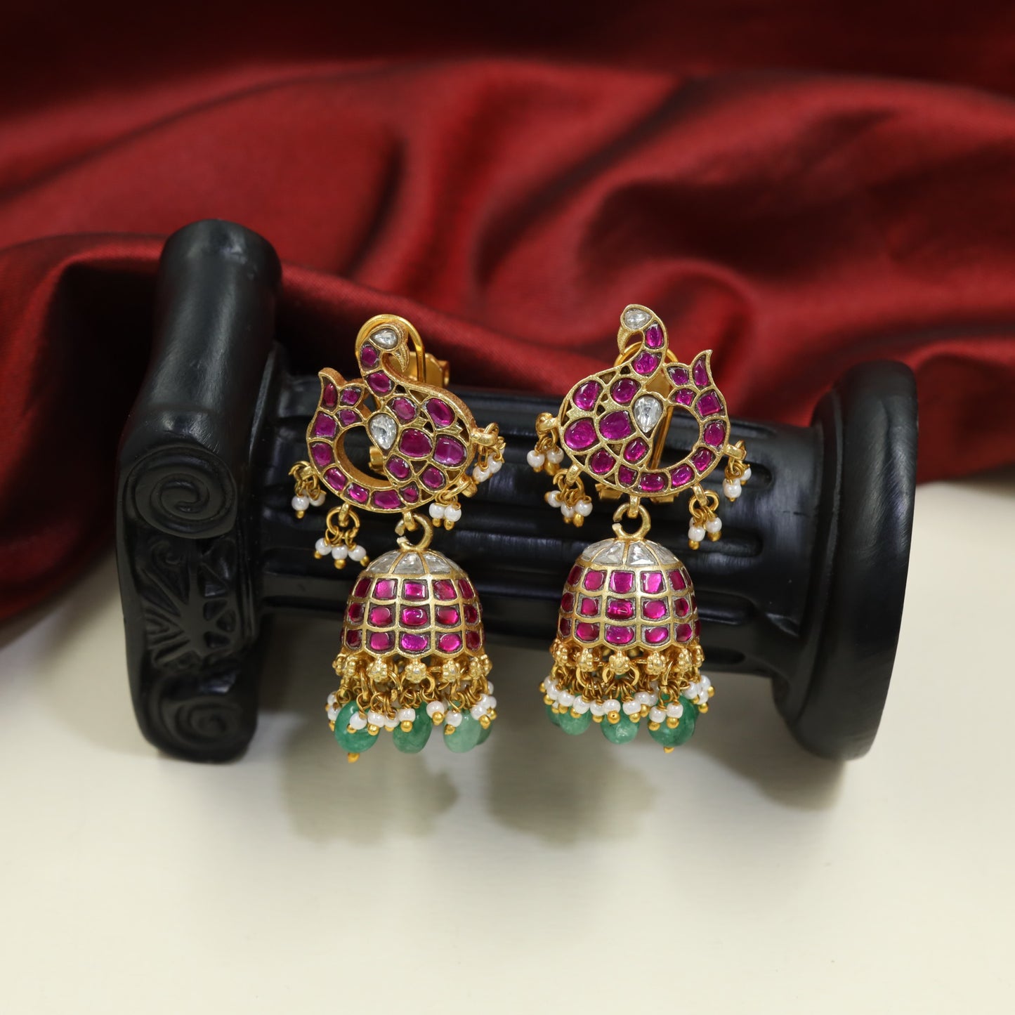 Peacock Jadau Jumka with Lattice Dome Design