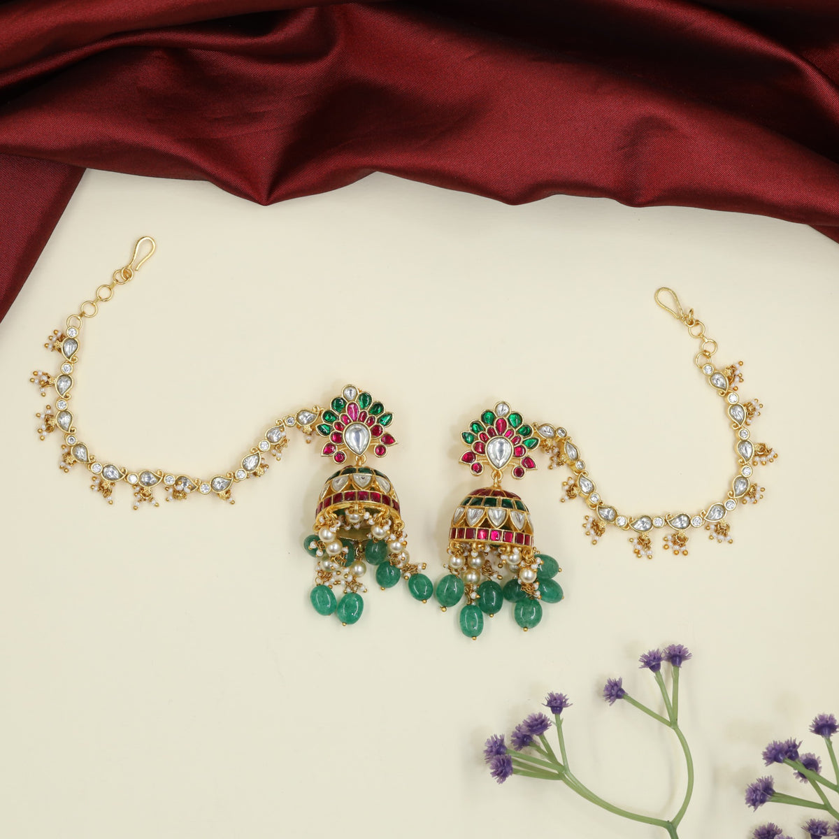 Twin Bloom Jadau Jumka and Mati Set