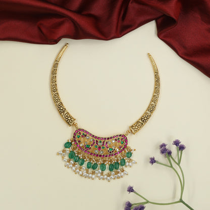 Classics Jadau Necklace with Statement Crescent Pendant