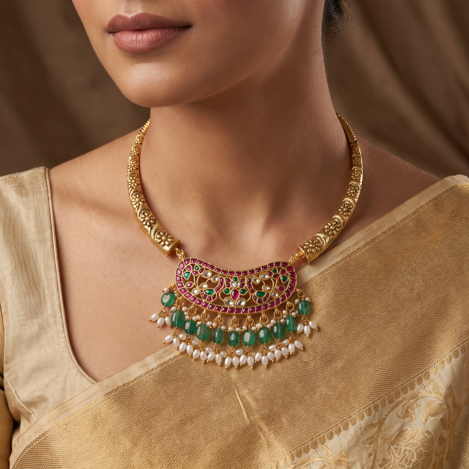 Classics Jadau Necklace with Statement Crescent Pendant