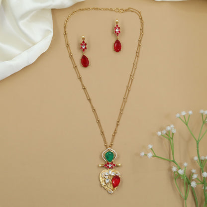 Kundan Leaf Cluster Pendant Necklace Set