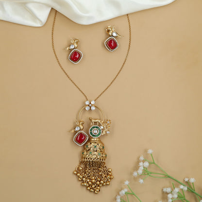 Heritage Kundan Chain with pendant with tiger and parrot accents