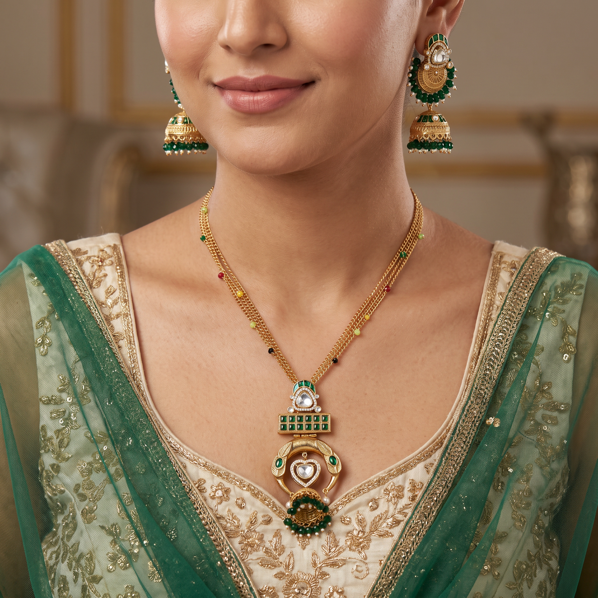 Kundan Layered Horseshoe Pendant Necklace Set