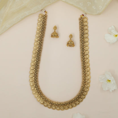 Traditional Antique Lakshmi Long Haara with Heritage Coin Craftsmanship