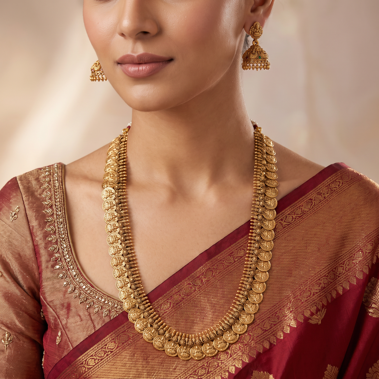 Traditional Antique Lakshmi Long Haara with Heritage Coin Craftsmanship