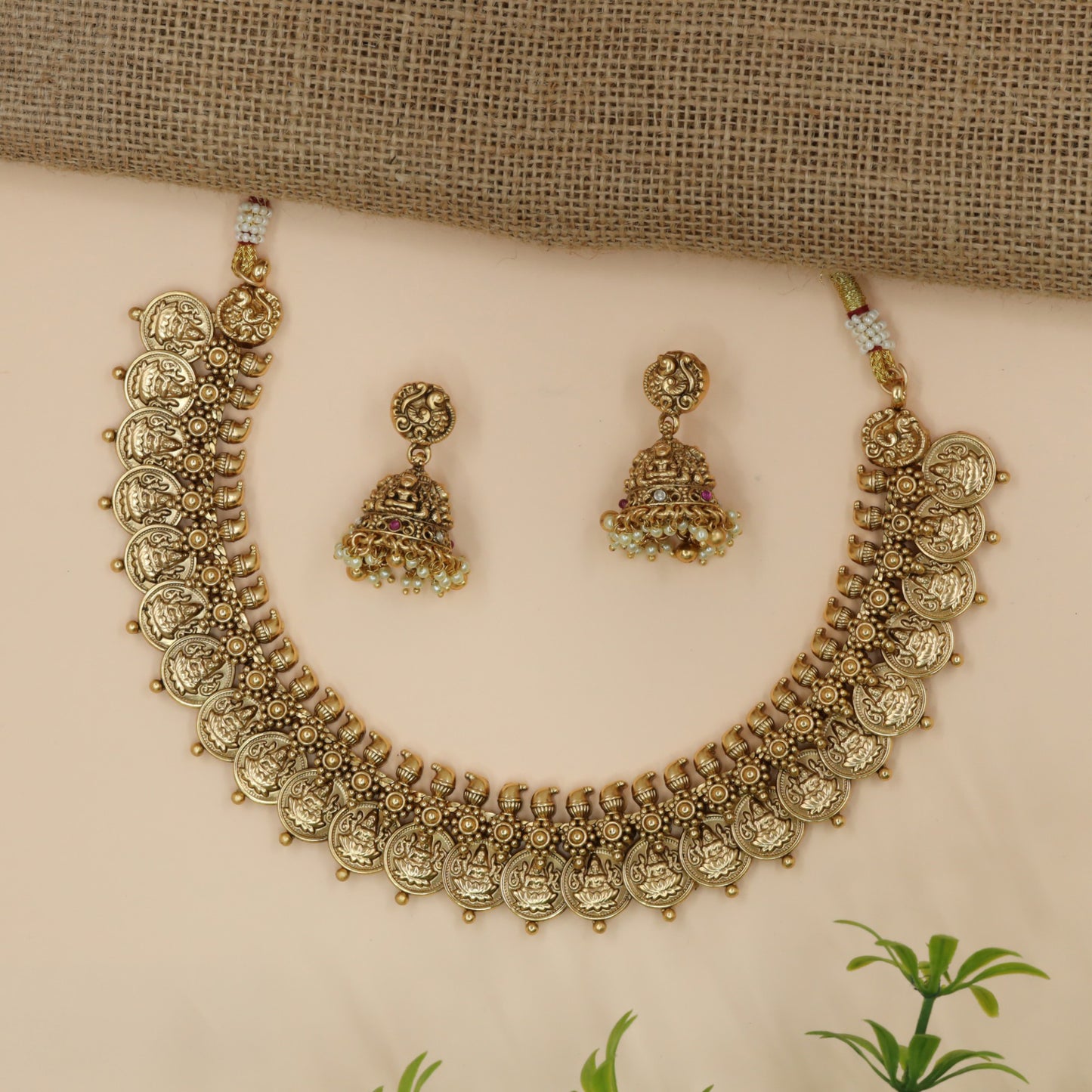 Antique Lakshmi Coin Necklace with Heritage Temple Detailing