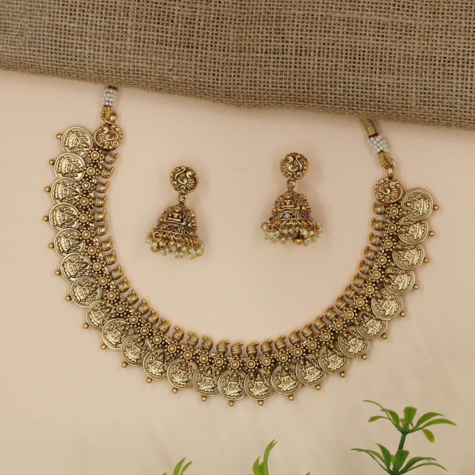 Antique Lakshmi Coin Necklace with Heritage Temple Detailing