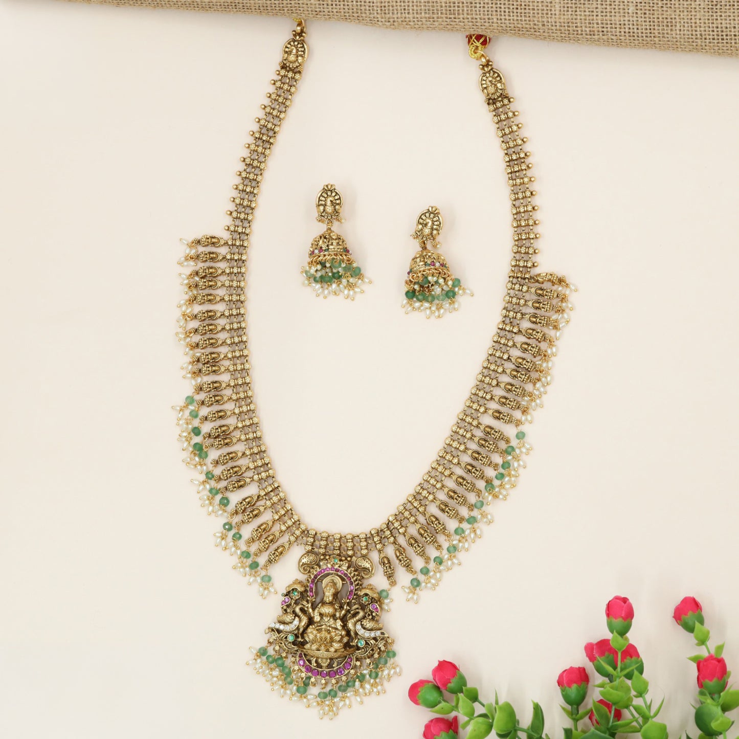 Vintage-Inspired Temple Long Haara with Lakshmi Statement Design