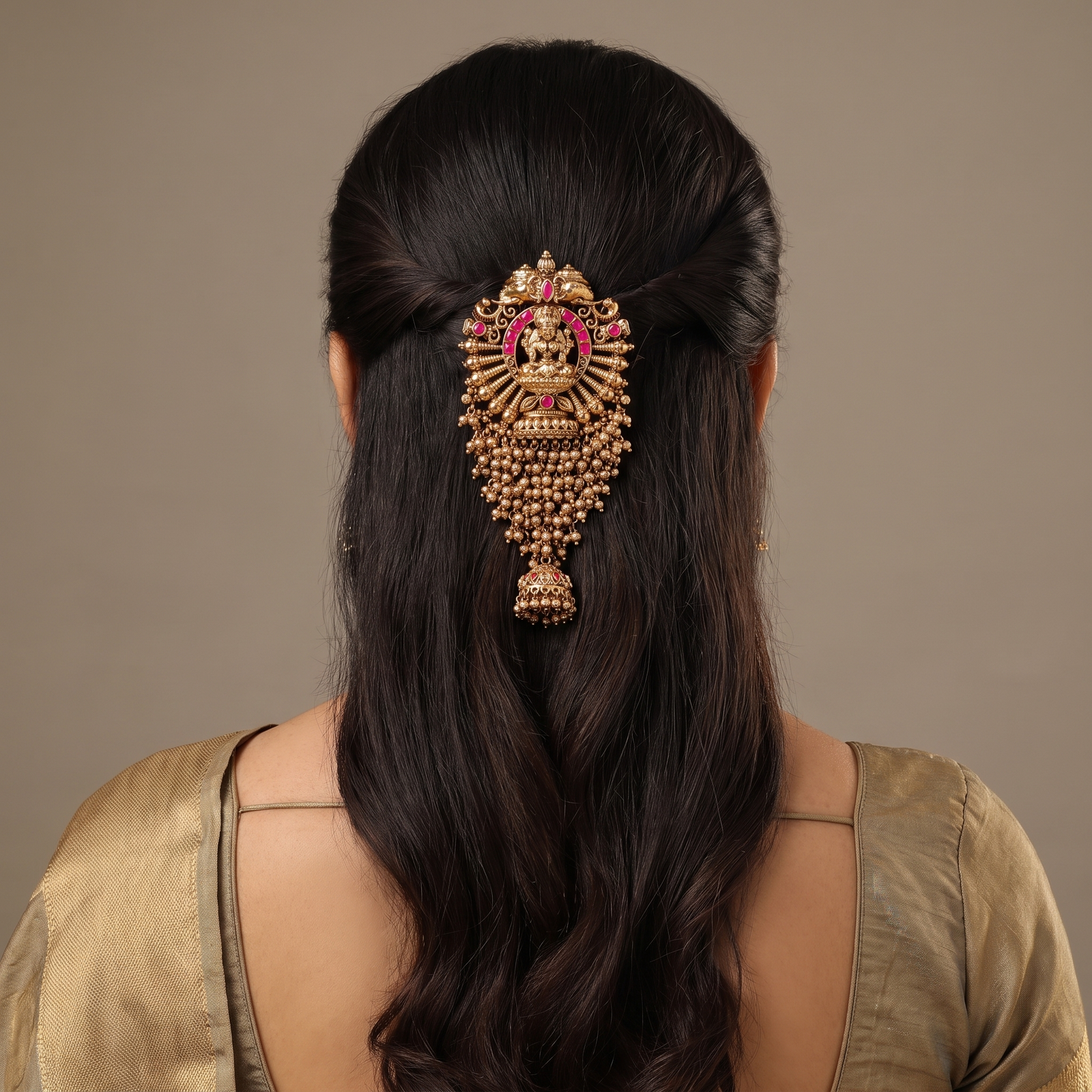 Lakshmi Idol Antique Jade Bille for Traditional Hairstyles