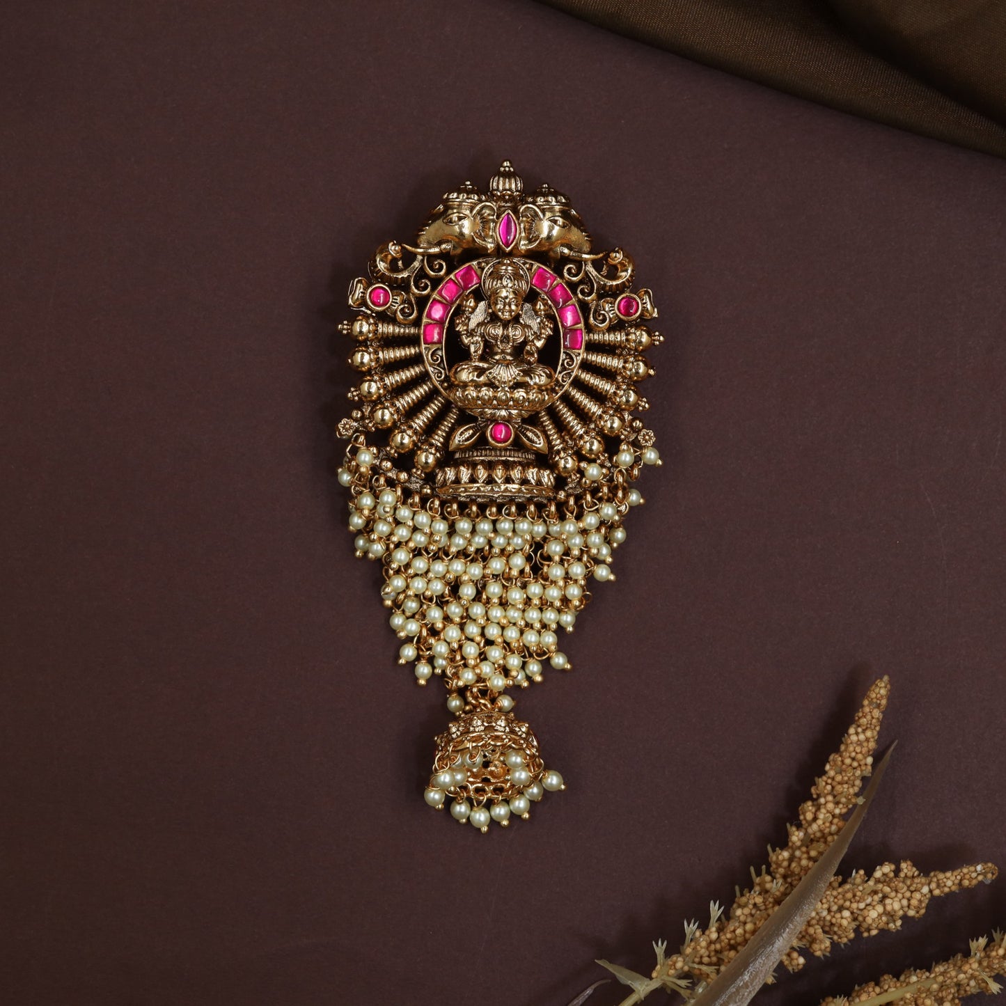 Lakshmi Idol Antique Jade Bille for Traditional Hairstyles