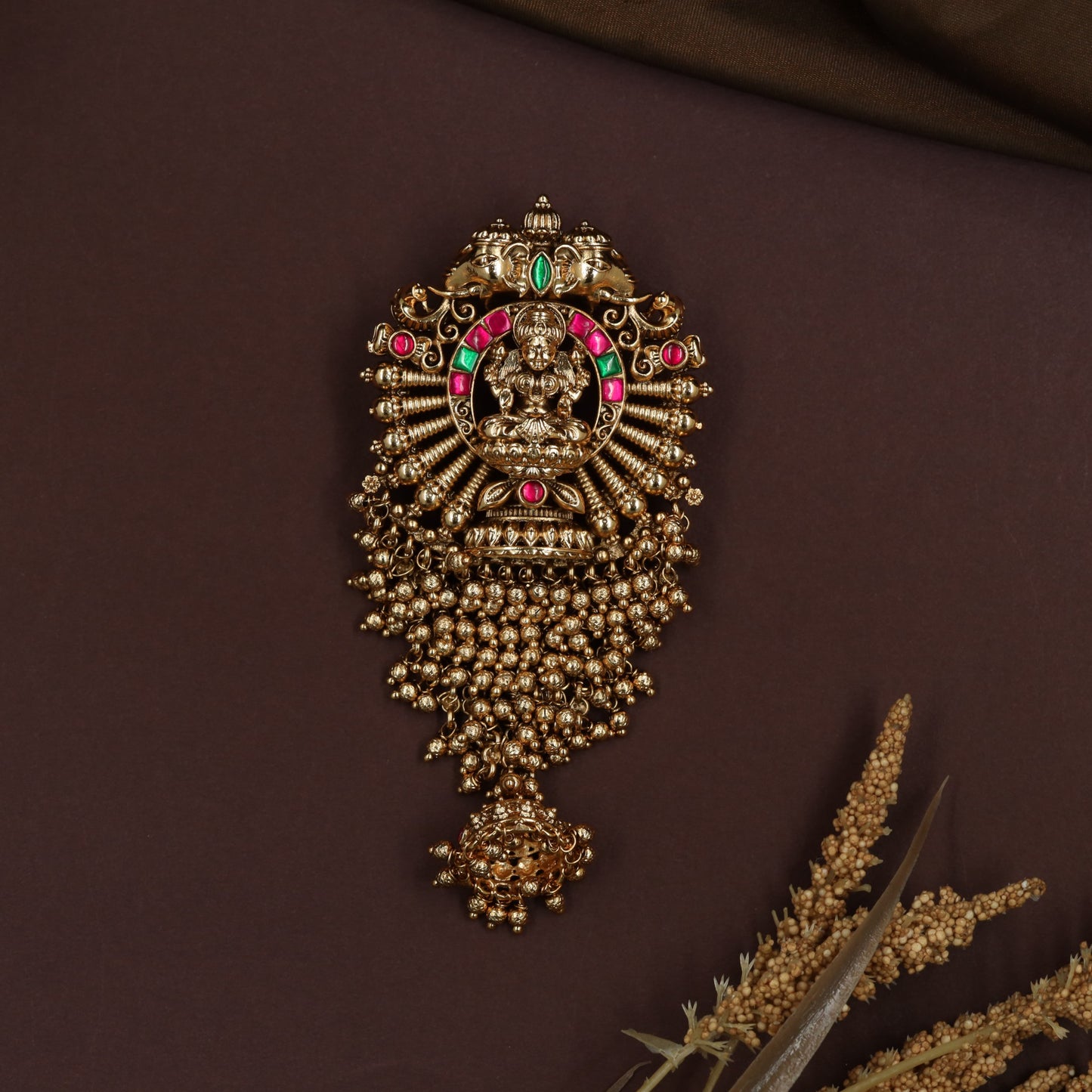 Lakshmi Idol Antique Jade Bille for Traditional Hairstyles