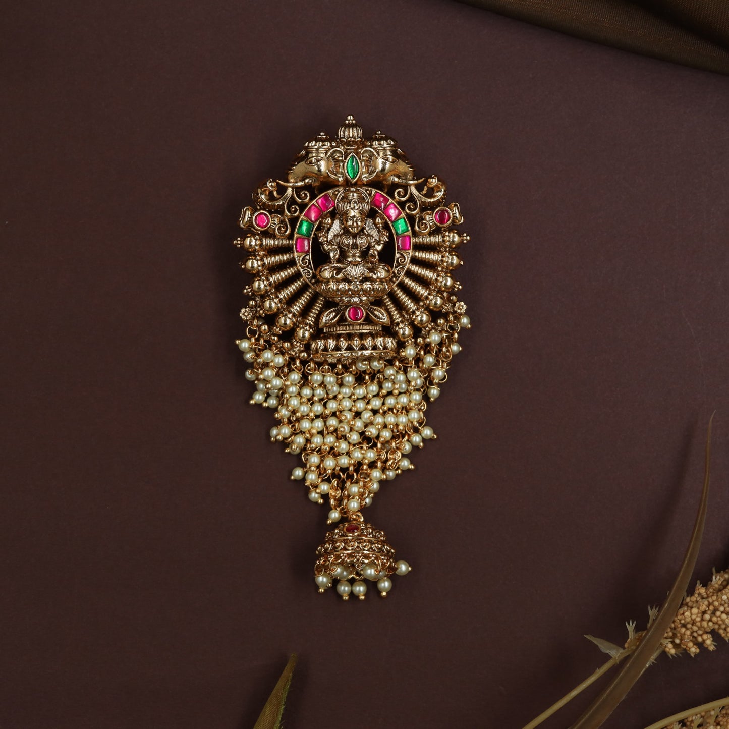 Lakshmi Idol Antique Jade Bille for Traditional Hairstyles