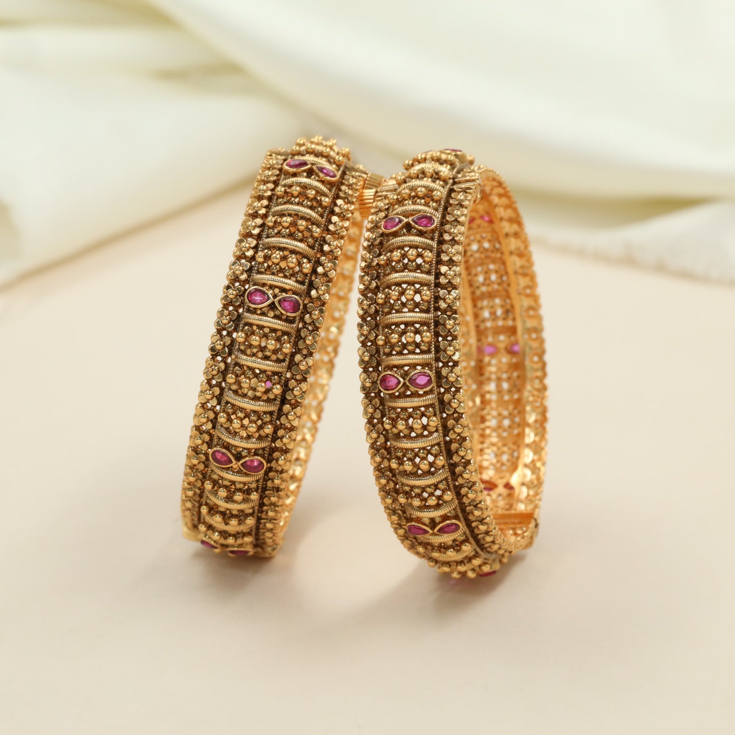 Temple Texture Antique Bangles with Intricate Granulation