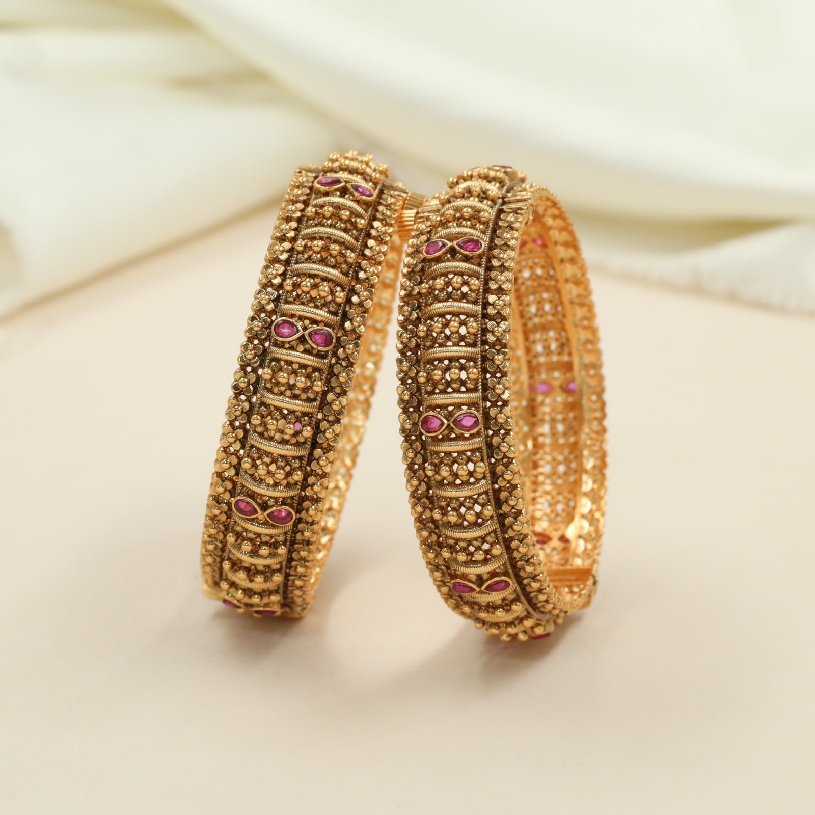 Temple Texture Antique Bangles with Intricate Granulation