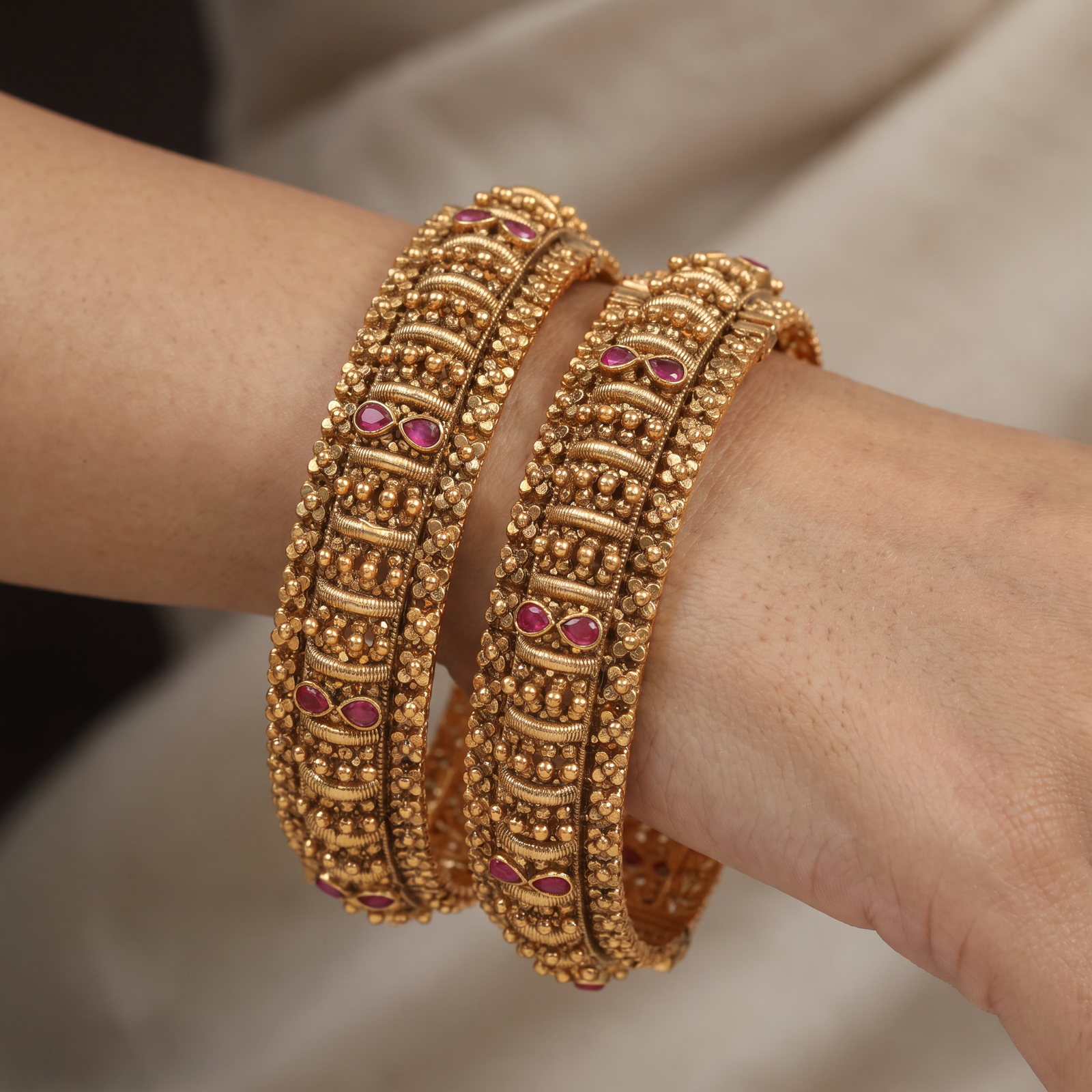 Temple Texture Antique Bangles with Intricate Granulation