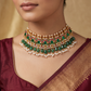 Majestic Peacock Jadau Choker with Cascading Emerald Beads