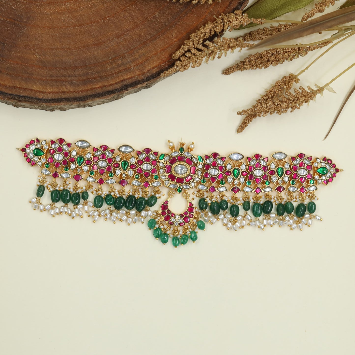 Premium Jadau Floral Choker for Festive Wear
