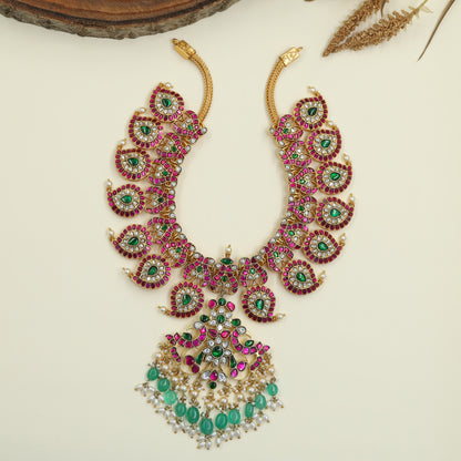 Statement Peacock Jadau Necklace with Layered Chand Design