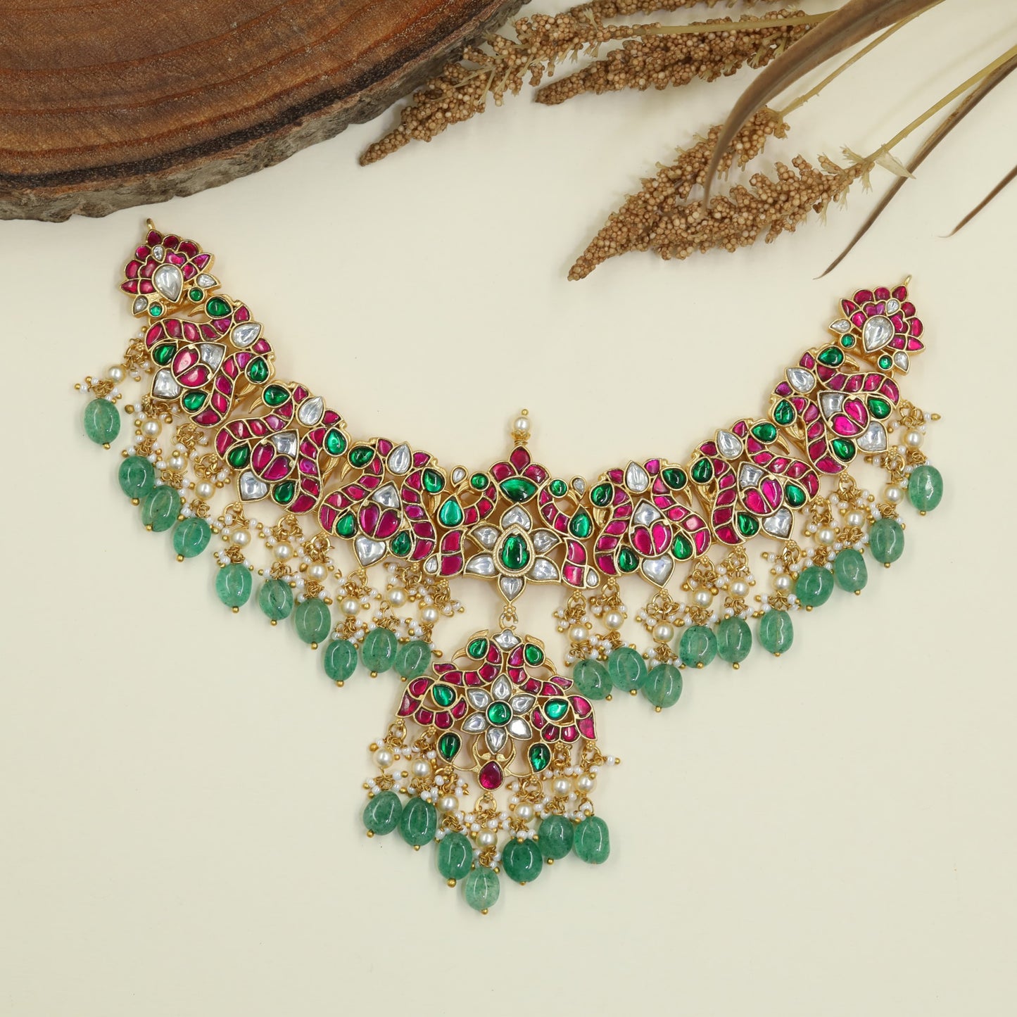 Grand Peacock Jadau Necklace with Chand Pendant