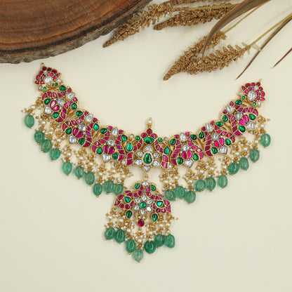 Grand Peacock Jadau Necklace with Chand Pendant
