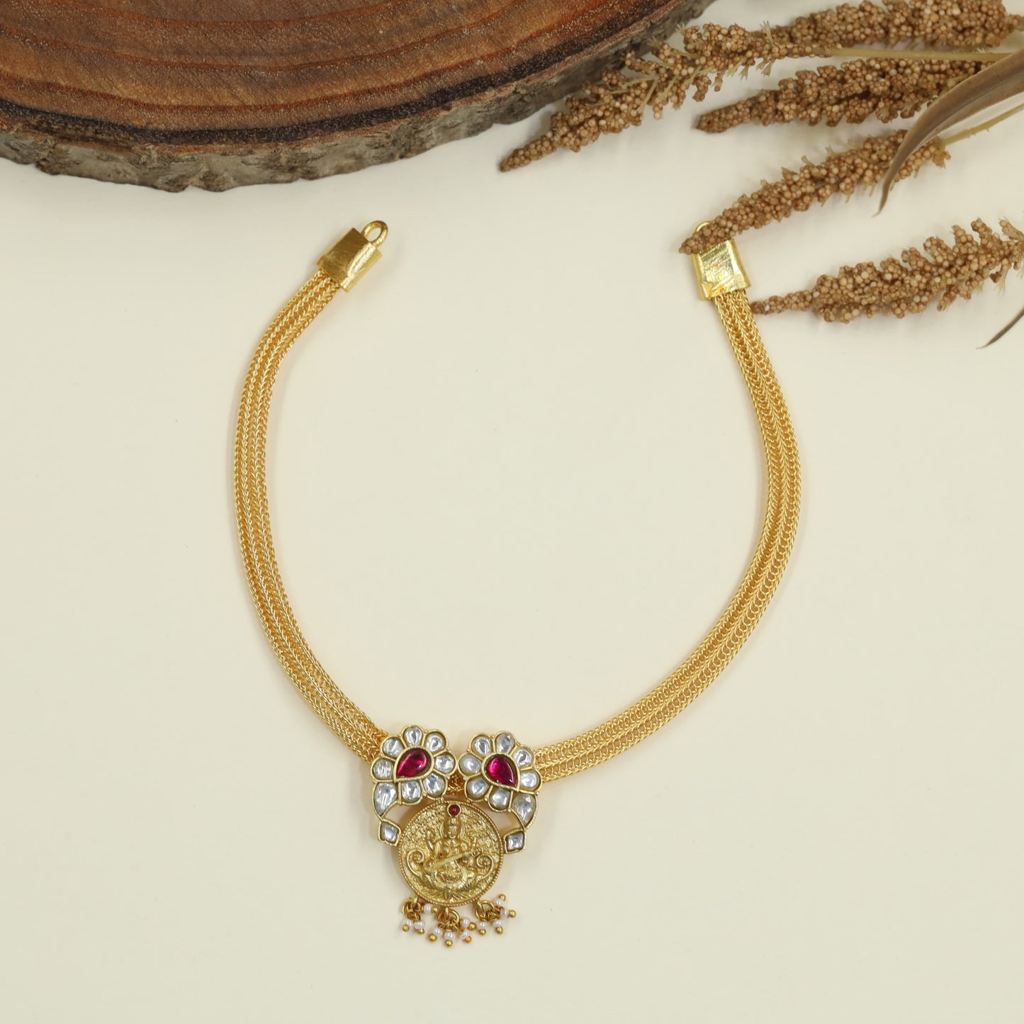 Statement Lakshmi Jadau Necklace with Floral Accents
