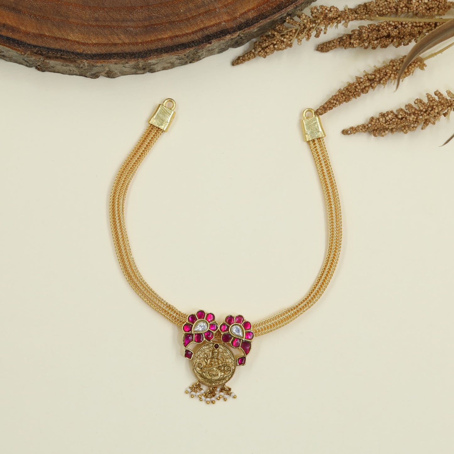 Statement Lakshmi Jadau Necklace with Floral Accents