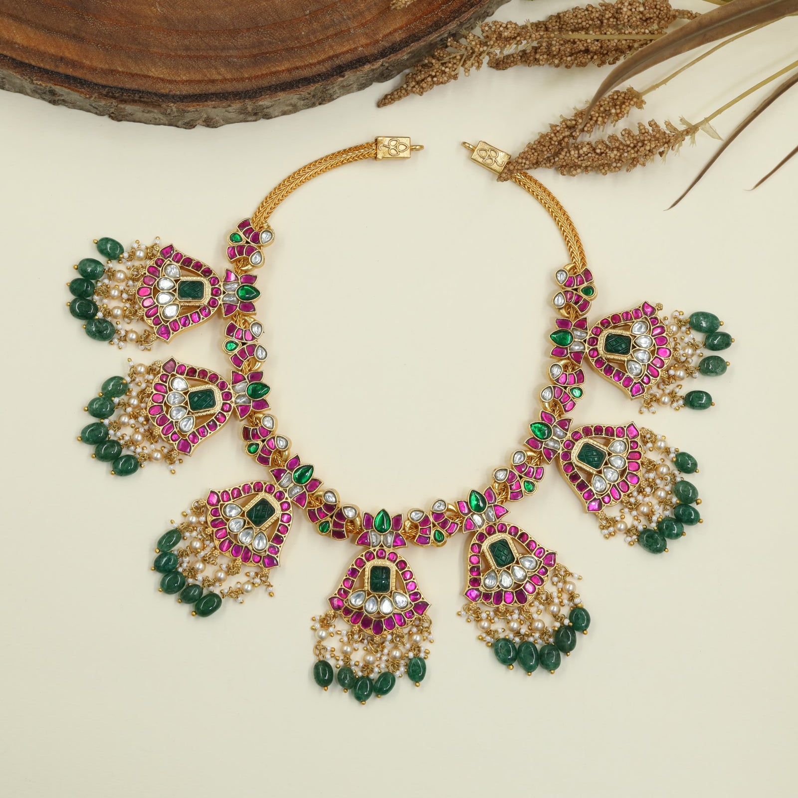 Grand Jadau Bell Design Necklace for Bridal Wear