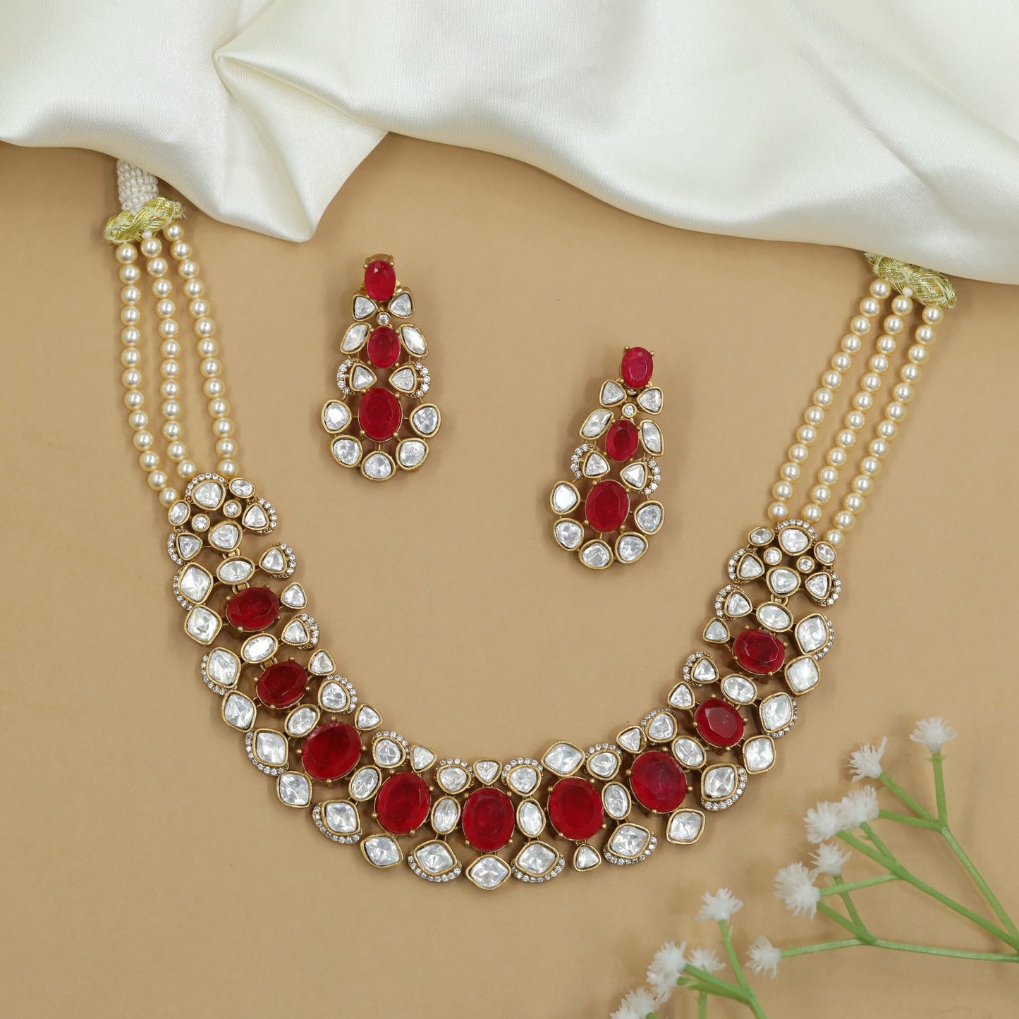 Statement Kundan Beads Necklace with Layered Oval Setting