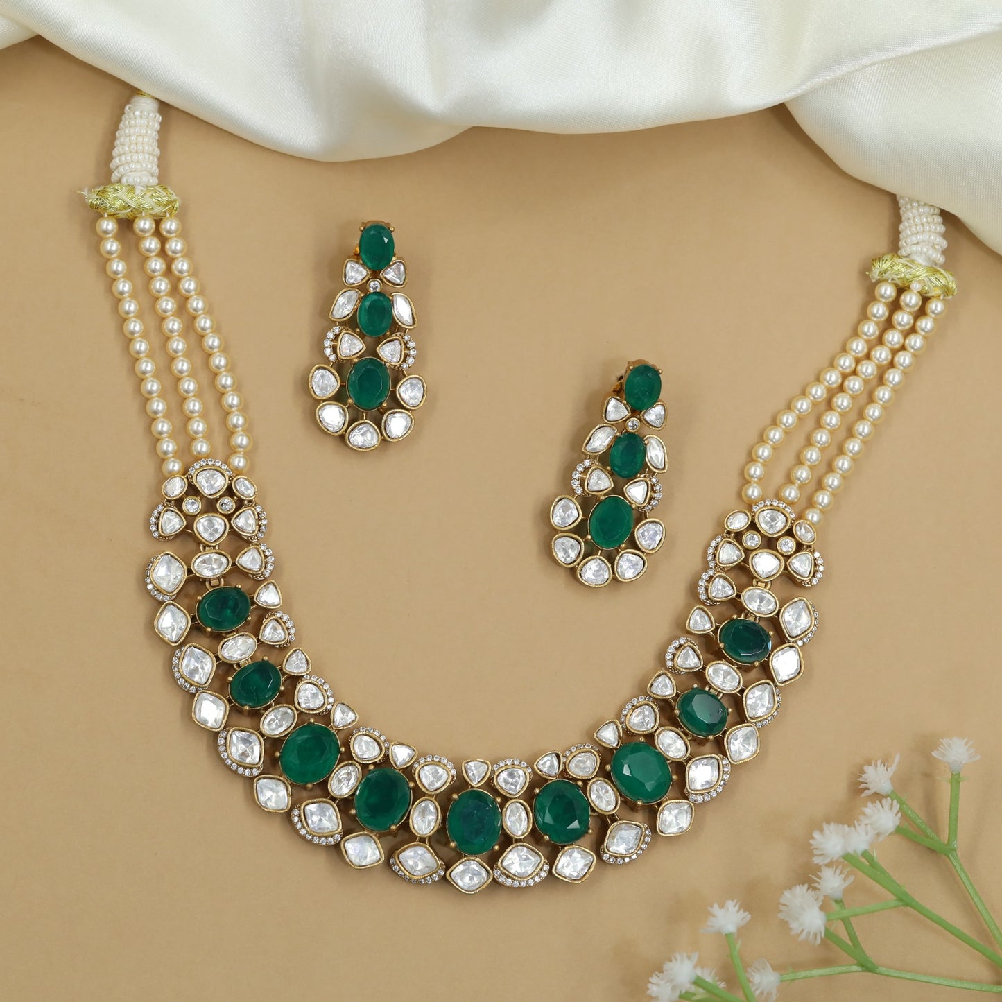 Statement Kundan Beads Necklace with Layered Oval Setting