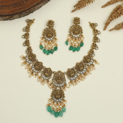 Grand Lakshmi Jadau Necklace with Pearl Fringe