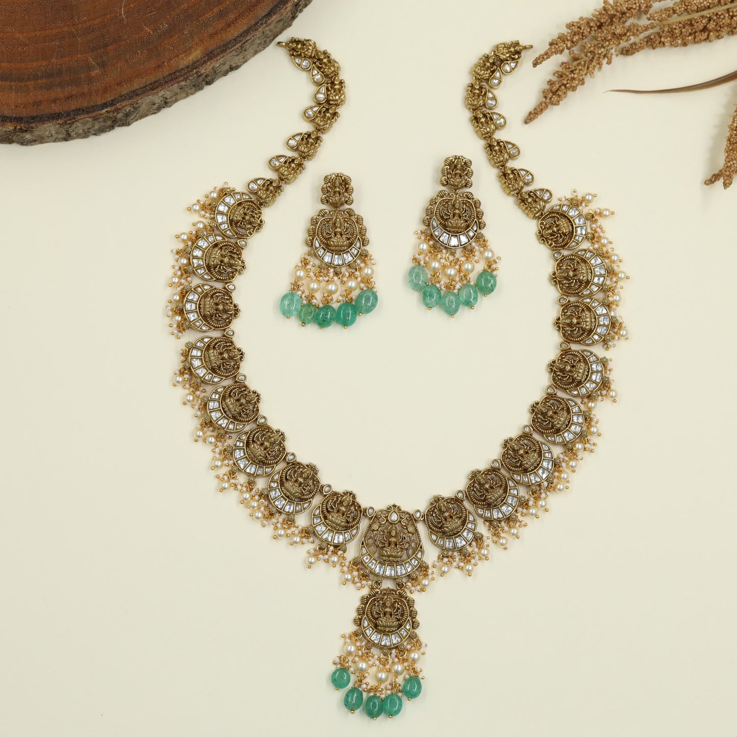 Grand Lakshmi Jadau Long Haara with Pearl Fringe