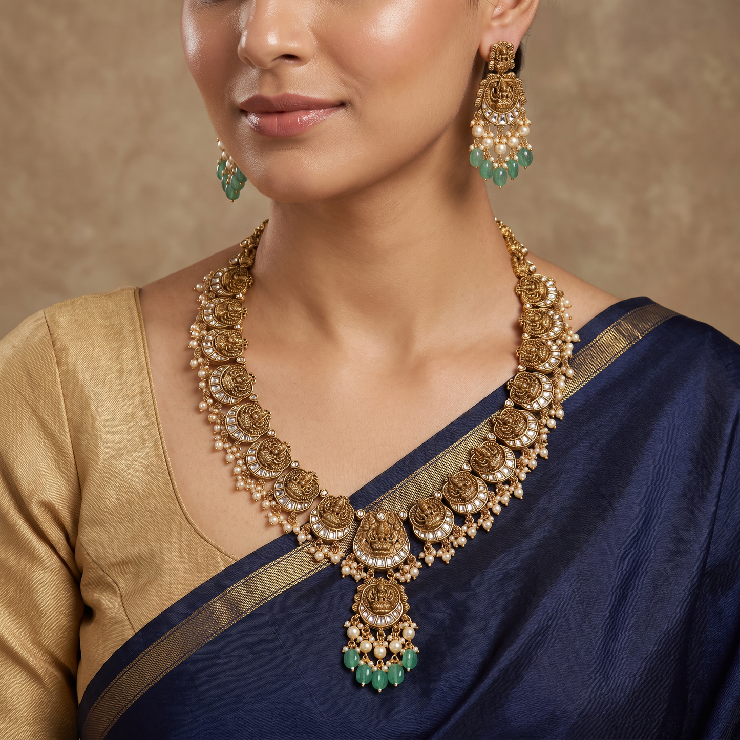 Grand Lakshmi Jadau Long Haara with Pearl Fringe