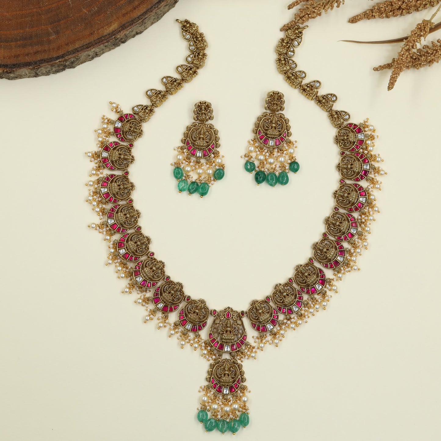 Grand Lakshmi Jadau Long Haara with Pearl Fringe