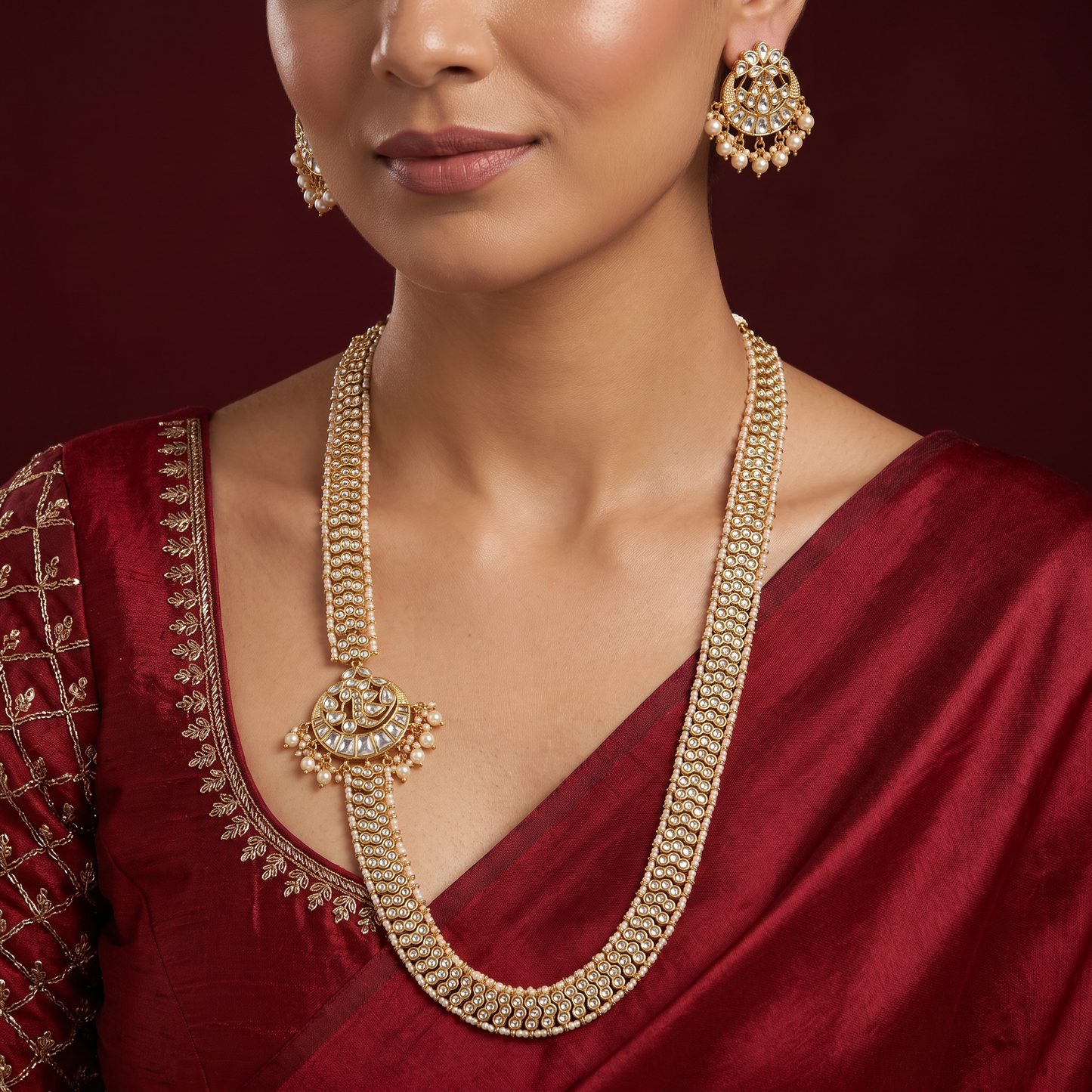 Elegant Jadau Long Haara with Statement Centre