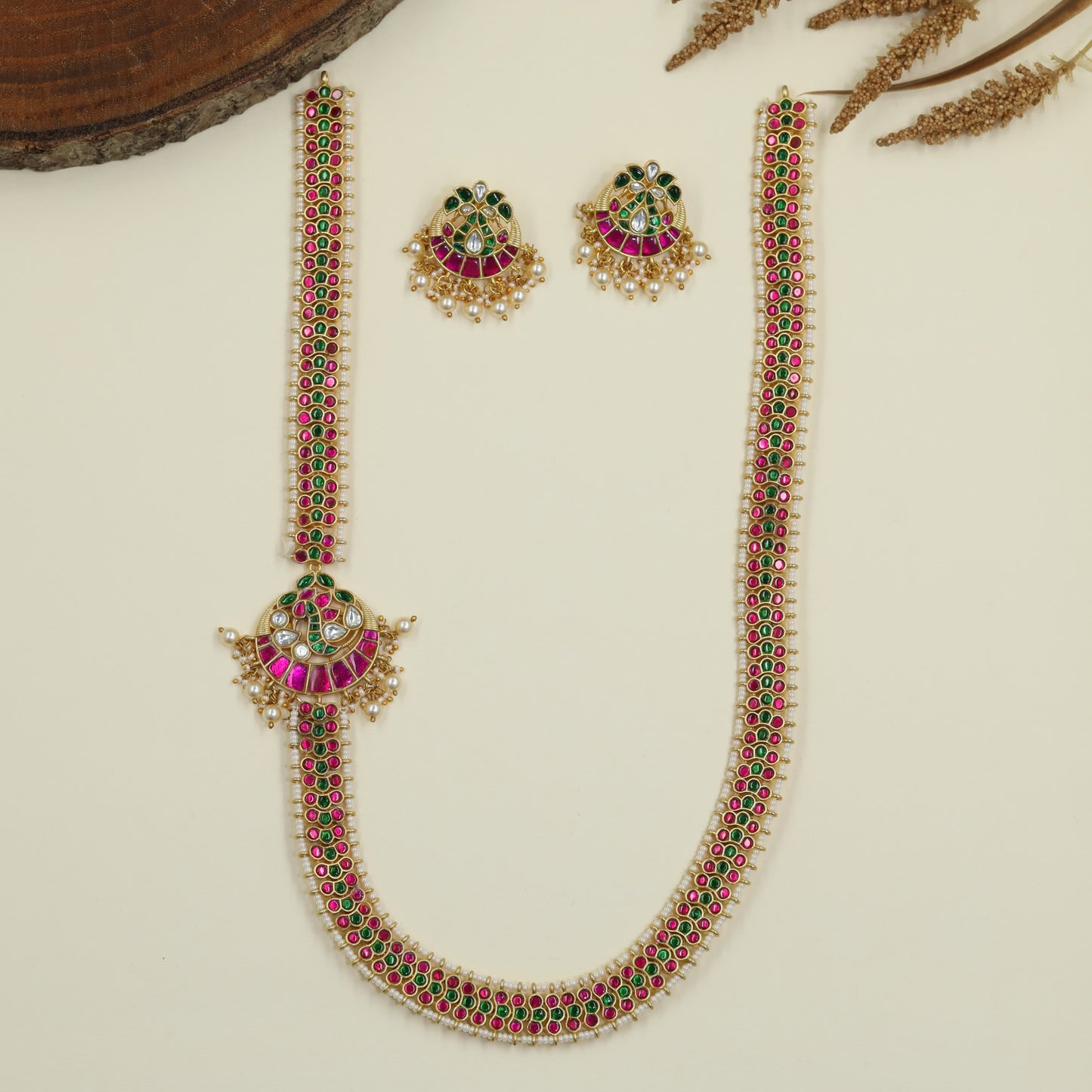 Elegant Jadau Long Haara with Statement Centre
