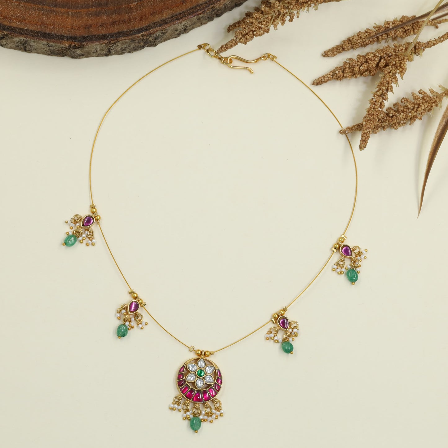 Signature Jadau Necklace with Crescent Pendant Design