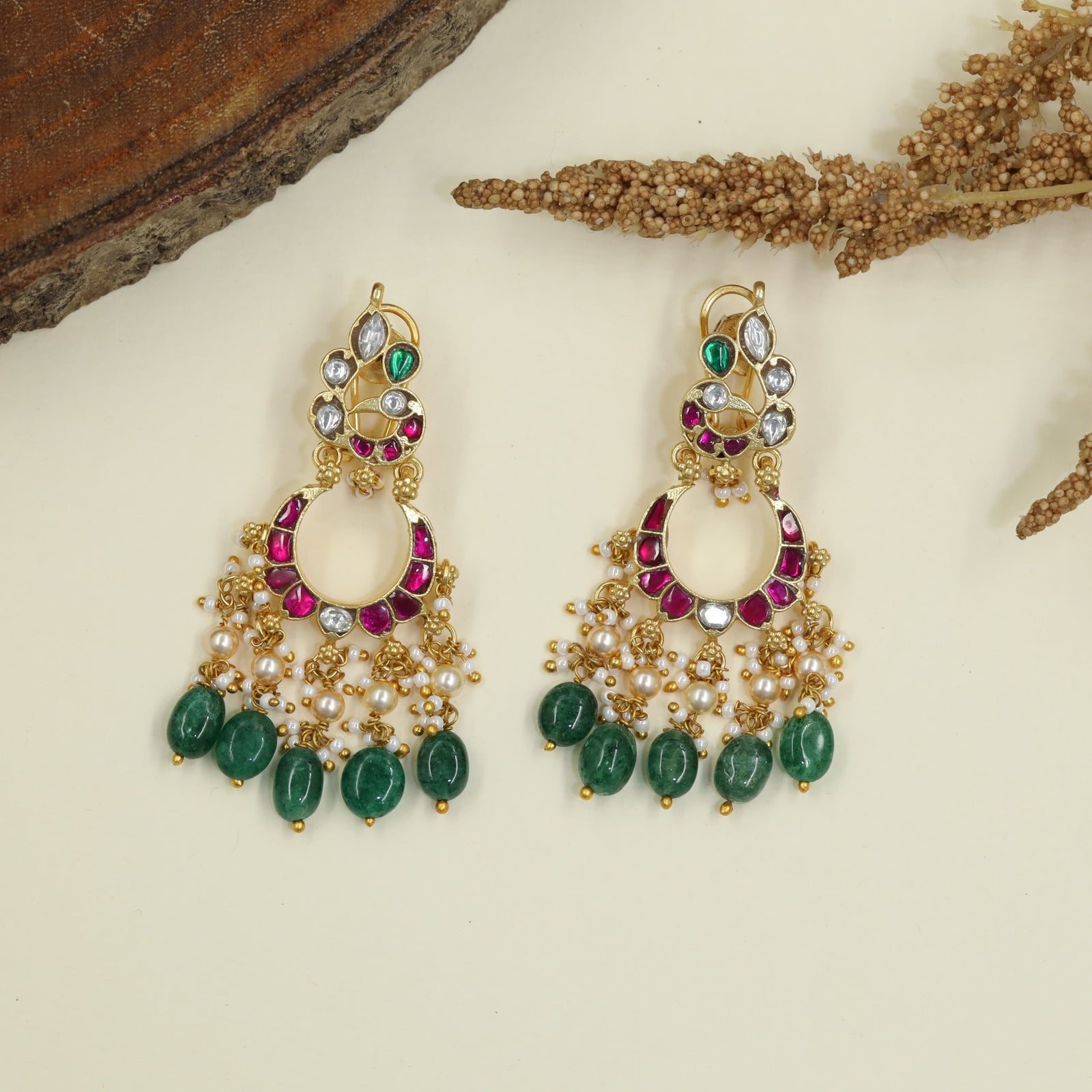 Heritage Jadau Peacock Hangings for Traditional Wear