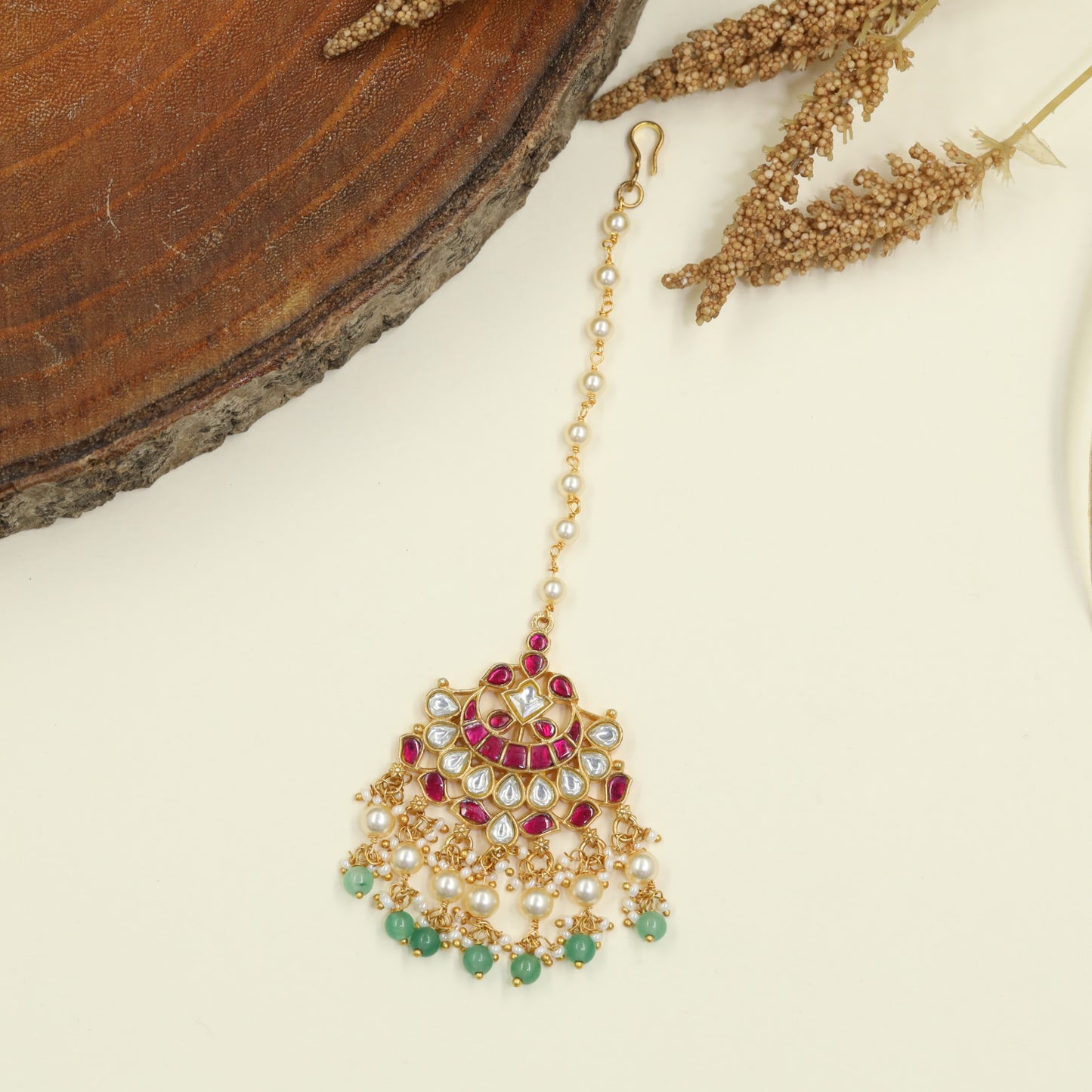 Jadau Chand Tikka with Pearl Fringe Design