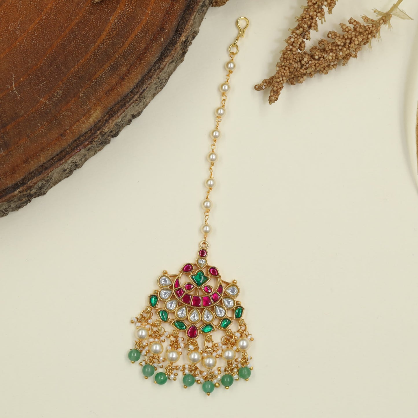 Jadau Chand Tikka with Pearl Fringe Design